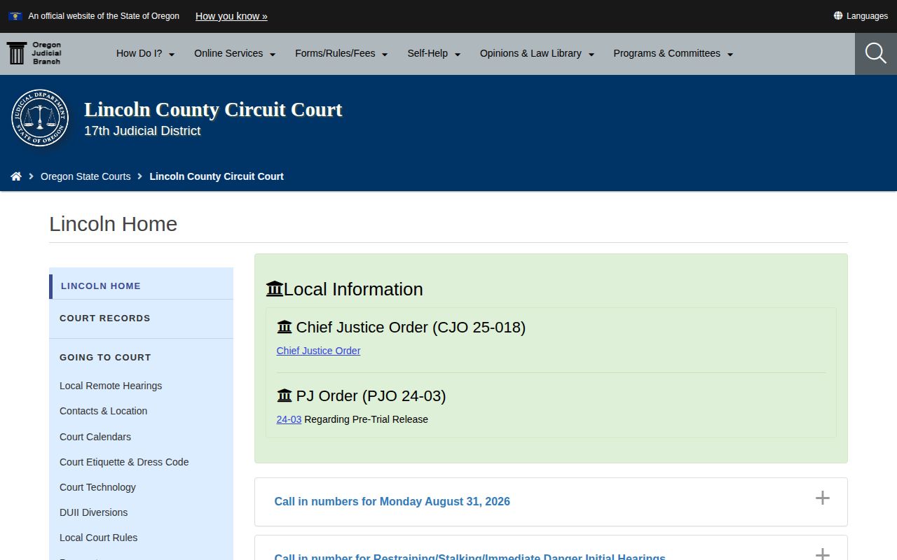 Lincoln County Circuit Court page for warrant-record routes